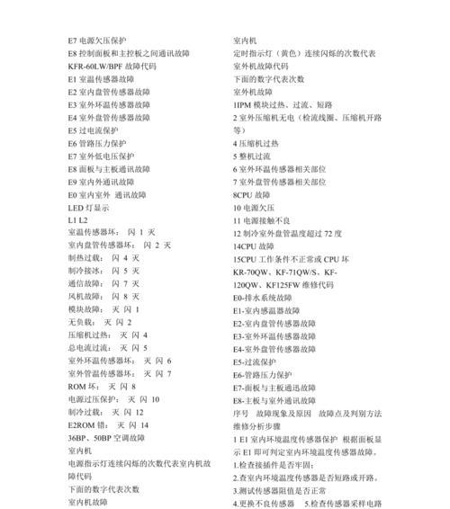 中央空调电源故障代码解析（掌握电源故障代码）